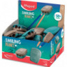 MAPED Taille-Crayons 2trous Smiling Planet composé à 50% de fibres de bois FSC, vendu en présentoir de 25