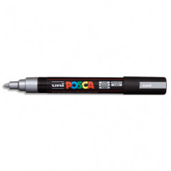 UNI POSCA Marqueur peinture. Pointe moyenne de 1,8 à 2,5mm (PC5M). Couleur argent