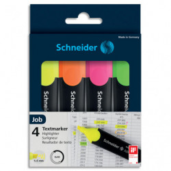 SCHNEIDER Pochette de 4 Surligneur (rechargeable) pointe biseautée JOB 150. Coloris assortis