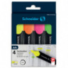 SCHNEIDER Pochette de 4 Surligneur (rechargeable) pointe biseautée JOB 150. Coloris assortis