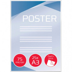 GBC Boîte de 25 pochettes A3 dos adhésif brillant 75 microns par face soir 150 microns 3747526