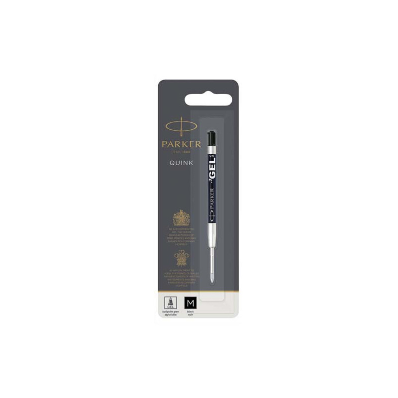 PARKER Recharge pour bille encre gel pointe moyenne QUINKFLOW encre Noire. En blister.
