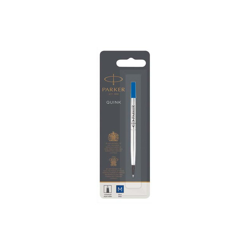 PARKER Recharge pour Stylo Roller pointe moyenne encre Bleue. En blister.