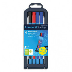 SCHNEIDER Etui chevalet 3+1 Stylos bille à capuchon Slider Edge pointe large. Coloris assortis.