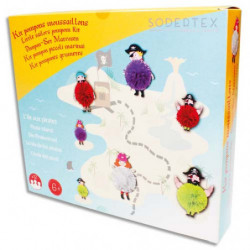 SODERTEX Kit de 12 Pompons Moussaillons, à fabriquer, personnages en carton et fils de laine