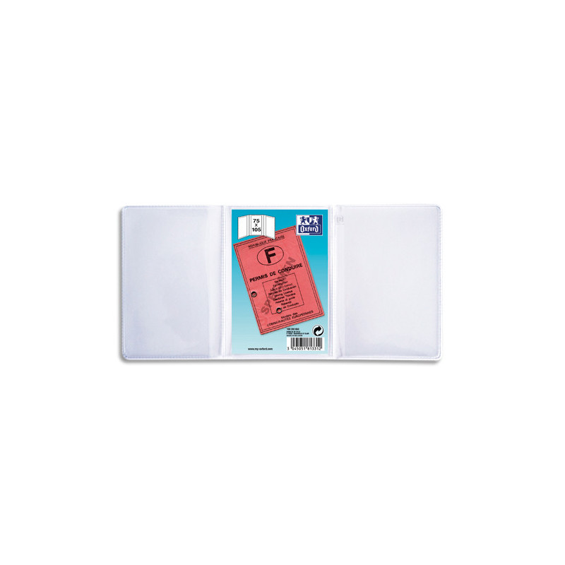 OXFORD Etuis 6 faces pour nouveau permis de conduire, 7,5 x 10,5 cm, en PVC 30/100e. Présentation 3 volet