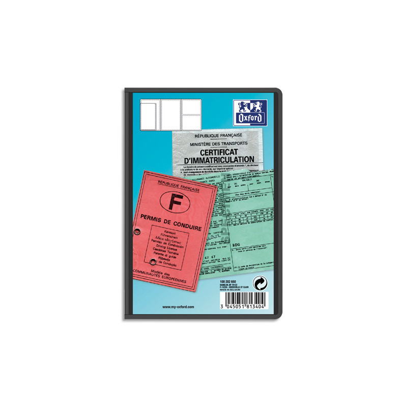 OXFORD Etuis 3 volets multi-papiers voiture, 9 x 14,5 cm, en PVC 30/100e. Présentation 3 volets
