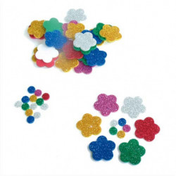 OZ INTERNATIONAL Lot de 500 formes en mousse 250 fleurs D2,5 cm et 250 ronds D0,8 cm pailletées adhésives