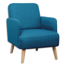 PAPERFLOW Fauteuil Brook Bleu en pin massif et aggloméré, revêtement en tissu, avec accoudoirs