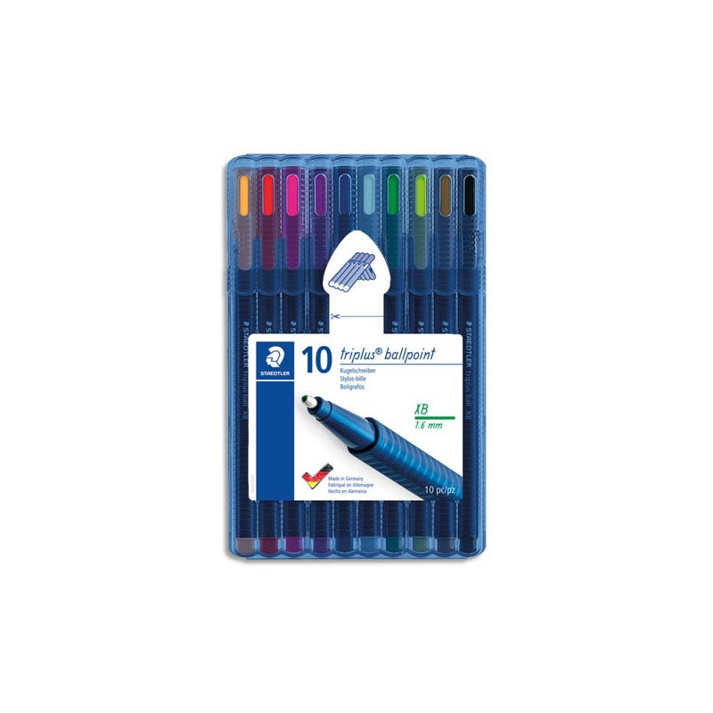 STAEDTLER Etui de 10 stylos bille Triplus Ball 437 XB, pointe métal large 0,7 mm. Assortis