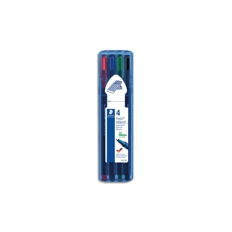 STAEDTLER Etui de 4 stylos bille Triplus Ball 437 XB, pointe métal large 0,7 mm. Assortis