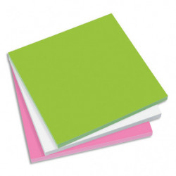SIGEL Bloc de 3 x100 notes électrostatiques format 10 x 10 cm. Coloris assortis: Rose, Blanc et Vert