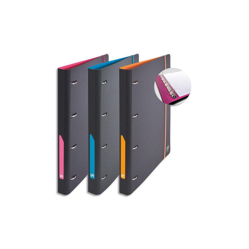 OXFORD Classeur FOR STUDENT 4 anneaux en polypro 20/10e. Dos 3cm. Fermeture élastique. Coloris assortis