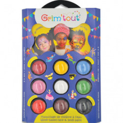 GRIM TOUT Set de 9 Galets de maquillage à l'eau + pinceau + livret de maquillage, nettoyage eau et savon