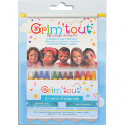 GRIM TOUT Boîte de 12 crayons, couleurs assorties - Dimensions d'un crayon : 8,5x60mm - Nettoyage à l'eau