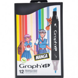 OZ INTERNATIONAL Set de 12 marqueurs à alcool GRAPHIT Manga pour réaliser des mangas - 12 coloris