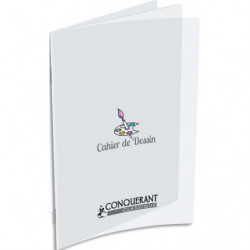 CONQUERANT Cahier de dessin piqûre 32 pages unies 90G 17x22cm. Couverture polypro incolore