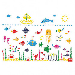 APLI KIDS Kit de 4 affiches fonds marins 70x100 cm à décorer + 48 feuilles de gommettes assorties