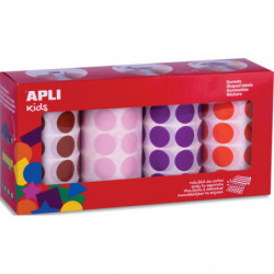 APLI KIDS Boîte de 4 rouleaux de gommettes rondes 20 mm (7 080 unités), couleurs assorties