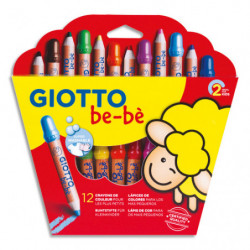 GIOTTO Etui de 12 crayons de couleur be-bè maxi bois + taille-crayons, mine large 7 mm