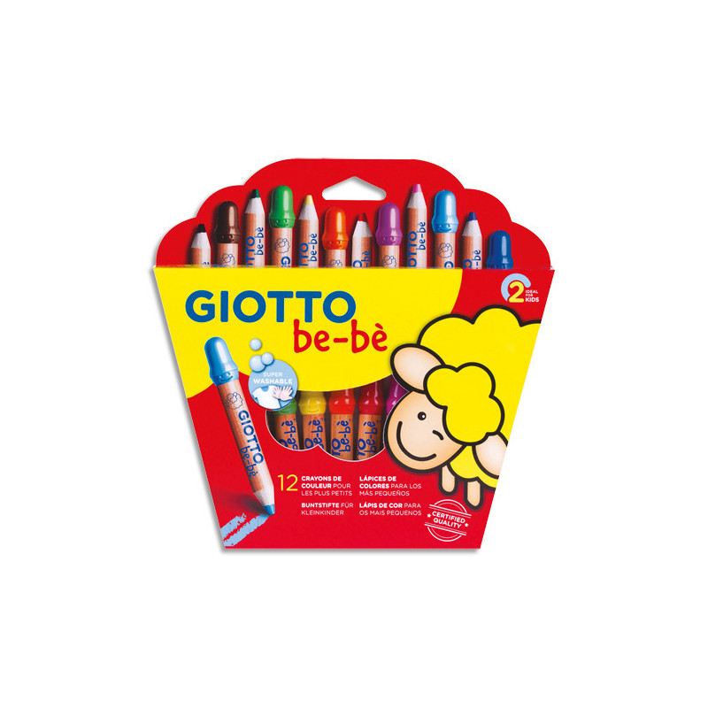 GIOTTO Etui de 12 crayons de couleur be-bè maxi bois + taille-crayons, mine large 7 mm