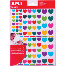 APLI KIDS Pochette de 6 feuilles (624 u) de gommettes forme coeur couleurs peps