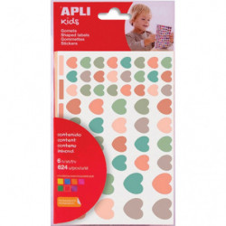 APLI KIDS Pochette de 6 feuilles (624 u) de gommettes enlevables forme cur, couleurs nordik assorties