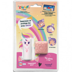 COLOP Tampon Cleany Stamp UNICO blanc avec savon, pour apprendre à se laver les mains de manière ludique