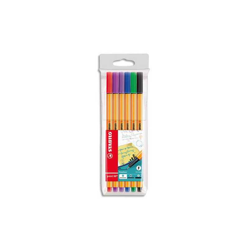 STABILO point 88 stylo-feutre pointe fine (0,4 mm) - Pochette de 6 stylo-feutres - Coloris assortis