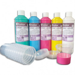 O COLOR Boîte de 5 flacons de 500 ml de craie liquide, idéal pour tracer des marelles ou autres jeux