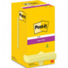 POST-IT Lot de 12 blocs repositionnables SUPERSTICKY 90 feuilles. Format 7,6 x 7,6cm. Coloris Jaune