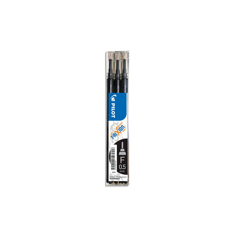 PILOT Set de 3 recharges pour roller FriXion Point. Pointe fine 0,5 mm. Encre Noir.
