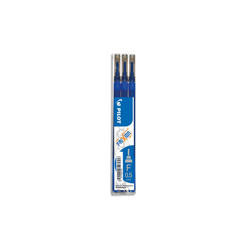 PILOT Set de 3 recharges pour roller FriXion Point. Pointe fine 0,5 mm. Encre Bleu.