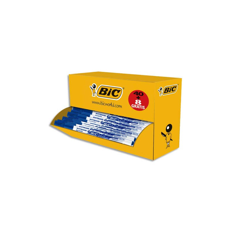 BIC Velleda 1721 Feutres pour Tableau Blanc Effaçables à Sec Pointe Conique Fine - Bleu Pack Ecole x40+8