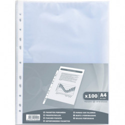 EXACOMPTA Sachet de 100 pochettes perforées A4 en polypropylène grainé 3,8&#47;100e