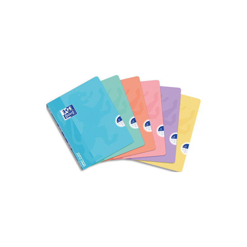 OXFORD Cahier piqûre OpenFlex polypropylène 96 pages 17x22 cm grands carreaux Seyès. Coloris assortis pas