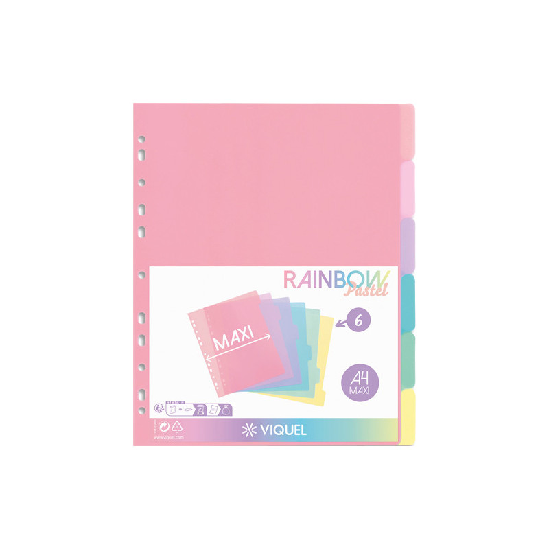 VIQUEL Jeu de 6 intercalaires polypropylène RAINBOW A4 maxi. Coloris multicolores