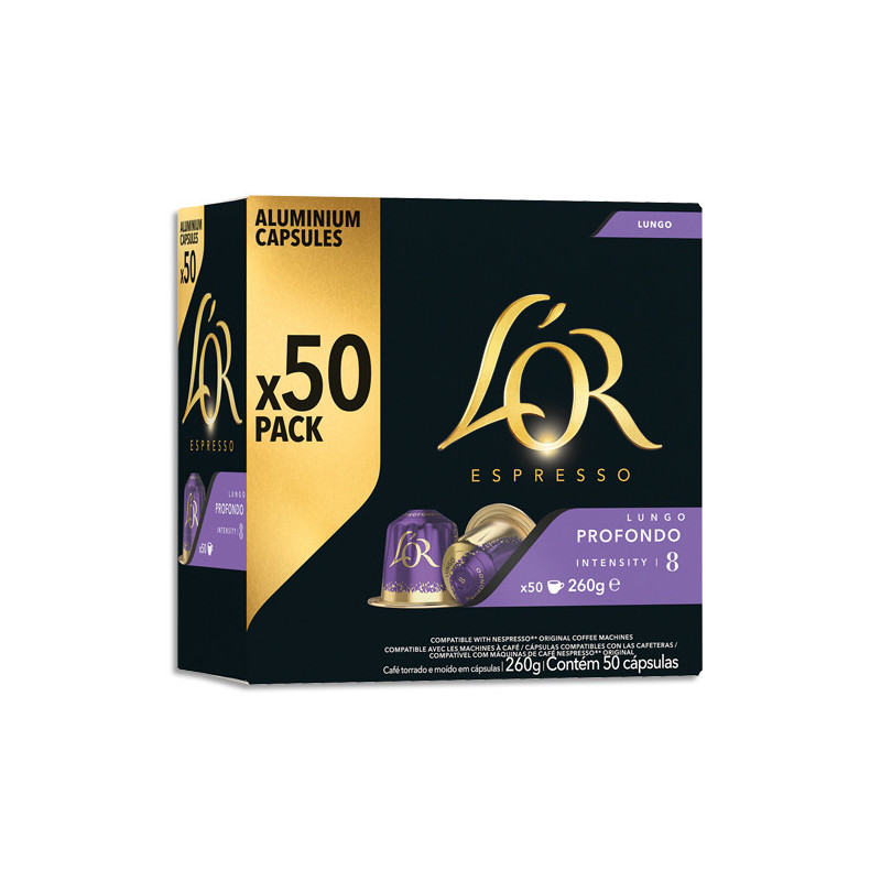 L&#39;OR Boîte de 50 dosettes Espresso Longo Profondo