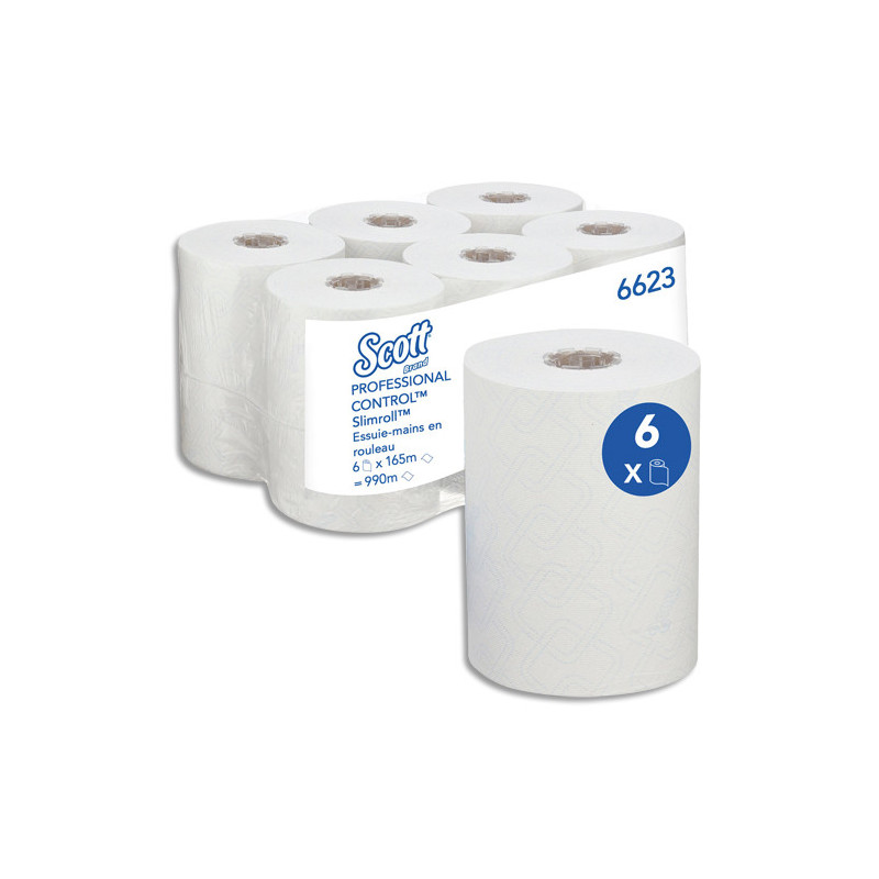 SCOTT Lot de 6 Essuie-mains roulés 65 m blanc rouleau 1 épaisseur