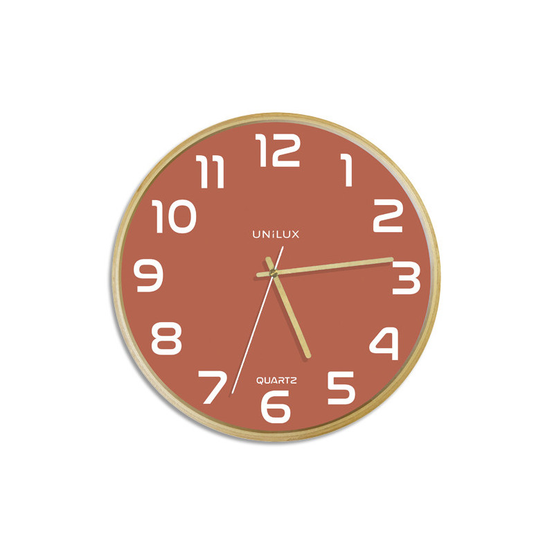 UNILUX Horloge murale Baltic, cadre en bois. Fonctionne avec 1 pile AA fournie. Diamètre 31,5 cm. Brique