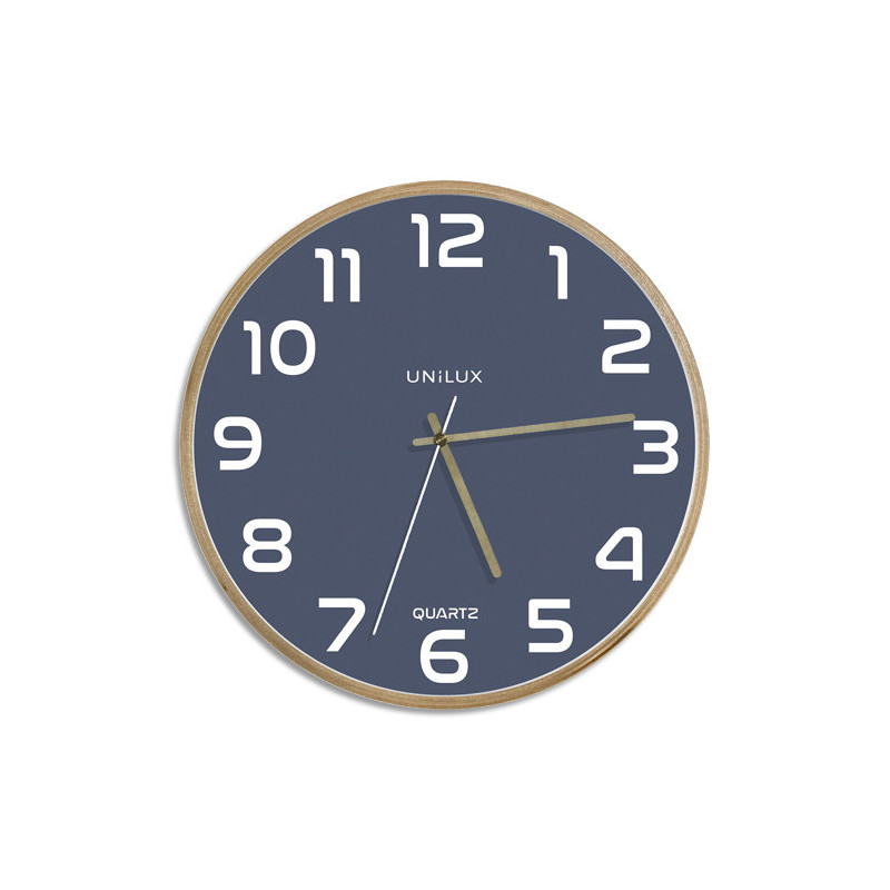 UNILUX Horloge murale Baltic, cadre en bois. Fonctionne avec 1 pile AA fournie. Diamètre 31,5 cm. Bleu