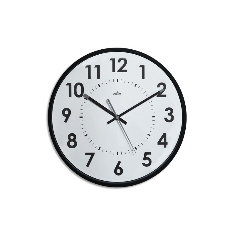 ORIUM Horloge silencieuse &Oslash; 30 cm. Fonctionne avec 1 pile LR6/AA fournie. Fond Blanc, cadran noir