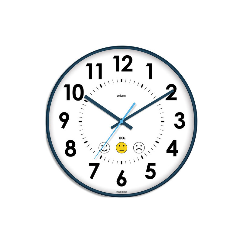 ORIUM Horloge et mesureur de CO2 &Oslash; 35 cm. Affichage analogique, silencieuse. Blanc&#47;Bleu