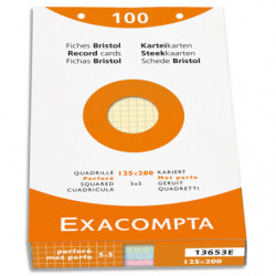 EXACOMPTA Étui de 100 fiches bristol perforées 125x200mm quadrillées 5x5 assortis