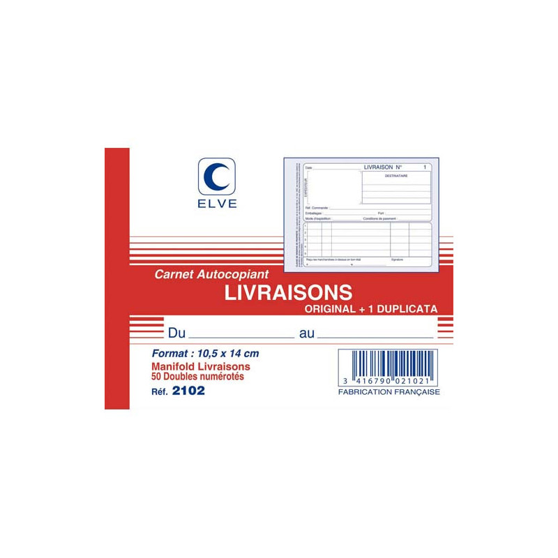 ELVE Manifold autocopiant Livraison format 10,5x14cm, 50 feuillets dupli