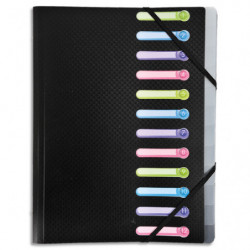 EXACOMPTA Trieur OPAK en polypropylène 12 compartiments A4. Avec pochette 3 rabats. Coloris noir