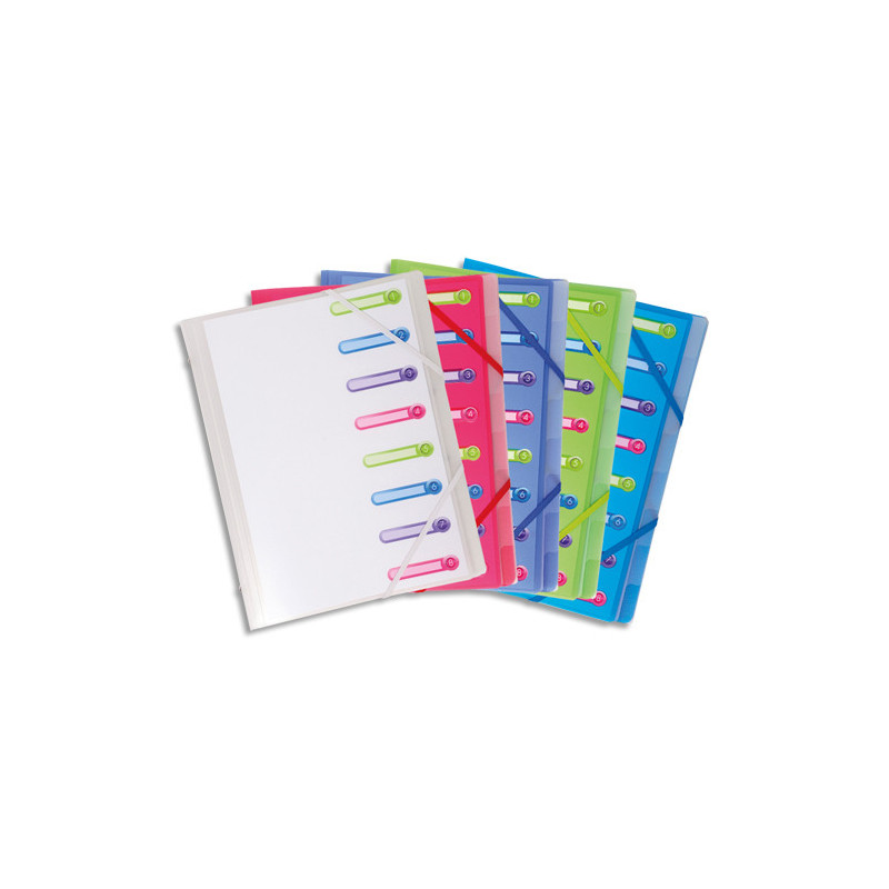 EXACOMPTA Trieur CHROMALINE en polypropylène 8 compartiments A4. Avec pochette 3 rabats.Coloris assortis