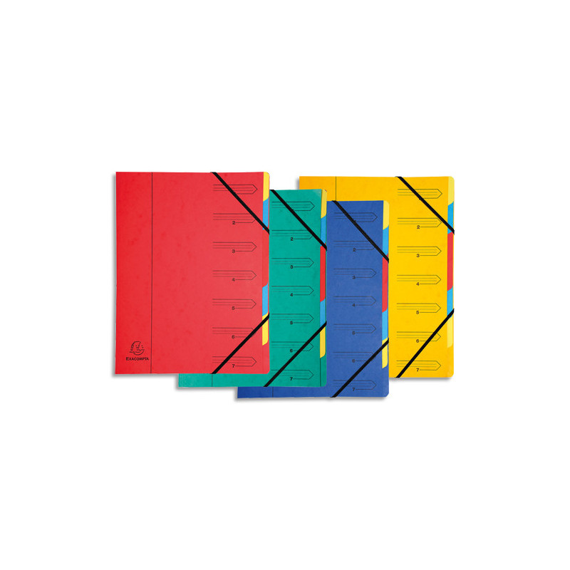 EXACOMPTA Trieur en carte agrafé avec élastiques 7 compartiments. Coloris assortis