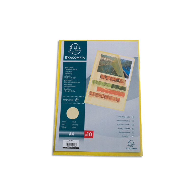 EXACOMPTA Sachet 10 pochettes coins polypropylène grainé 12&#47;100e. Coloris Jaune