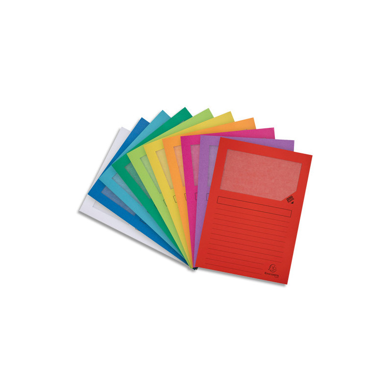 EXACOMPTA Paquet de 10 pochettes coins en carte 120g avec fenêtre, assortis vif